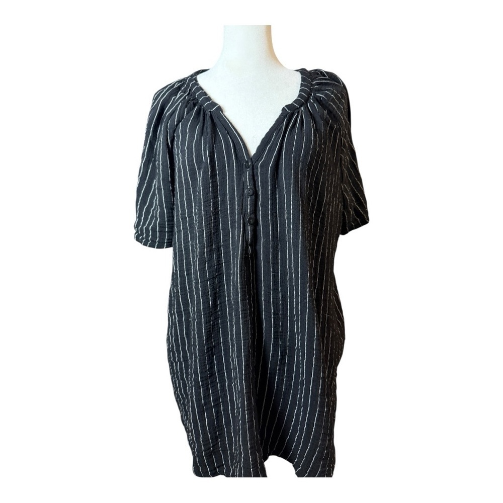 Cynthia Rowley 1X Black White Striped Tunic - Plus Size Women's Designer Top